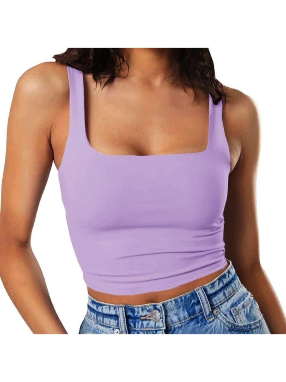 Sleeveless Strappy Square Neck Crop Top - Double Layer Workout & Casual Fitness
